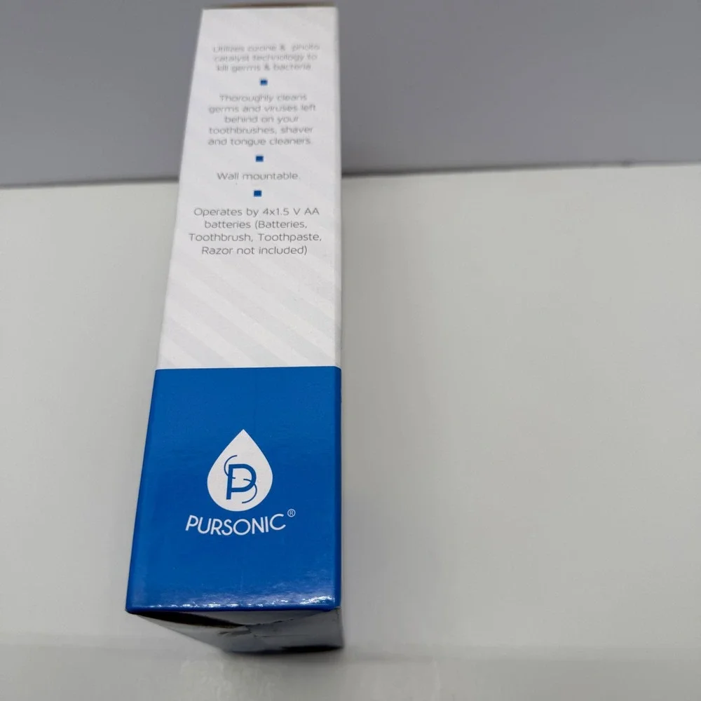 Pursonic UV Toothbrush Sanitizer Wall Mount Storage Case White Blue S2, Sealed